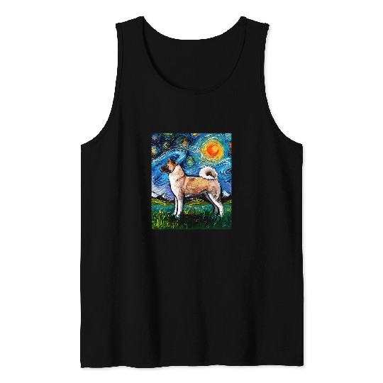 Dog Akita Inu Starry Night Impressionist Dog Art by Aja Tank Tops