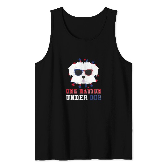 Dog Maltese One Nation Under Dog Fourth Of July Tank Tops