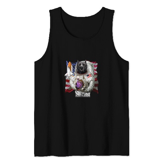 Astronauts Patriotic Black Pit Bull USA America Astronaut Dog Tank Tops