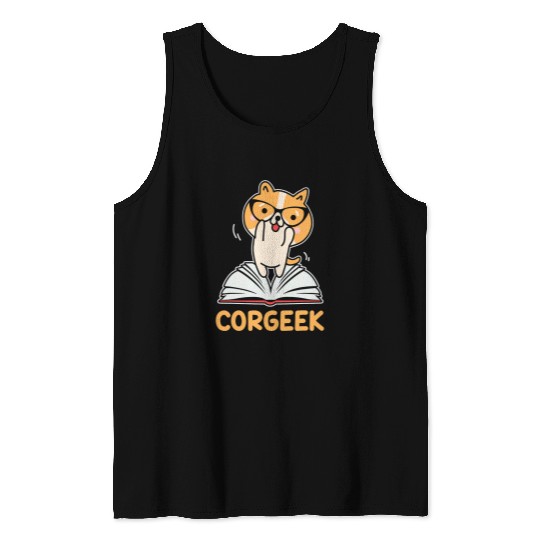 Funny Corgi Geek Corgeek Book Lovers Gift design 5 Tank Tops