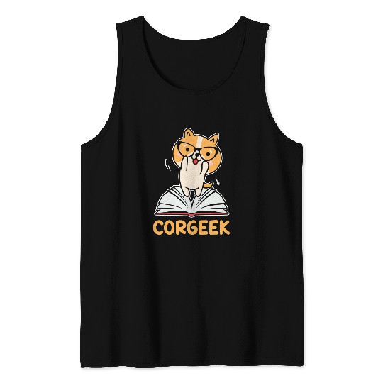 Funny Corgi Geek Corgeek Book Lovers Gift design 5 Tank Tops