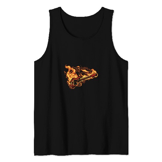Guitarist Epic Rock Bass Guitar in Flames Heavy Metal Guitar Tank Tops