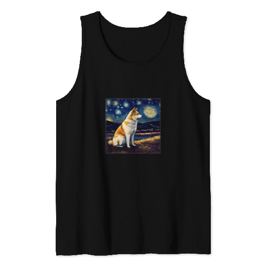 Dog Akita Surrealism Starry Night Akita dog Tank Tops
