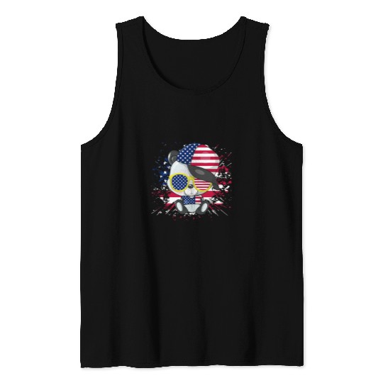Funny Bear Panda Bear American Flag 4th of July American Sunglasses Cute Bears Tank Tops