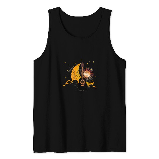 Cottagecore Acoustic Guitar With Moon Sun And Stars Tank Tops