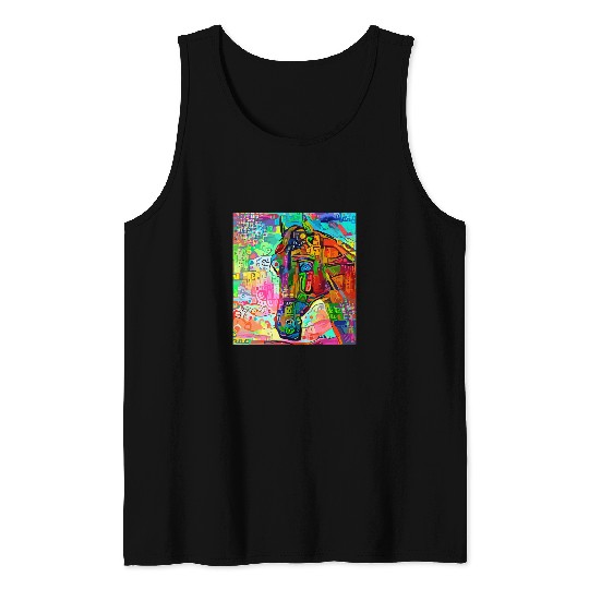 ART Horse Riding Rider Rancher Horseman Equestrian Cowboy Tank Tops