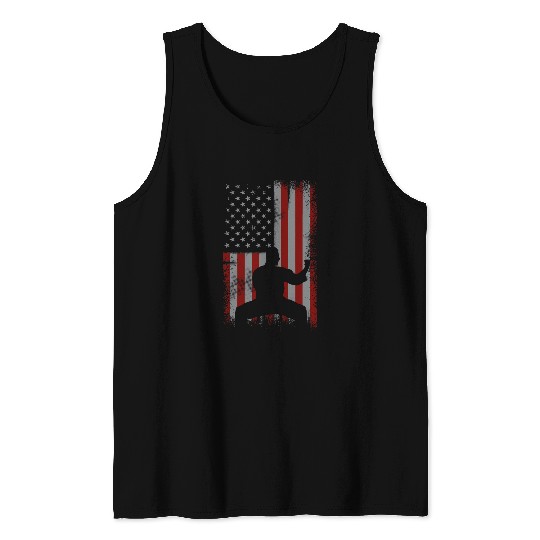 Retro American Flag Karate Gift for Martial Arts Lover 1 Tank Tops