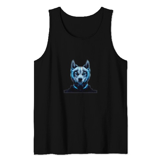 Dog Husky Cyborg Robot Robotic Blue Eyed Siberian Husky Dog Tank Tops