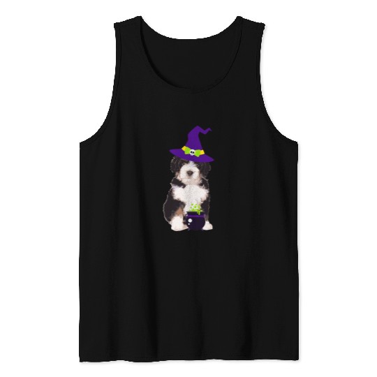 Bernedoodle Halloween Tricolor Puppy Witch Tank Tops