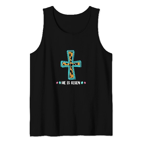 Christian He Is Risen Cross Jesus Religious Easter Day Christians 3 Christ Tank Tops