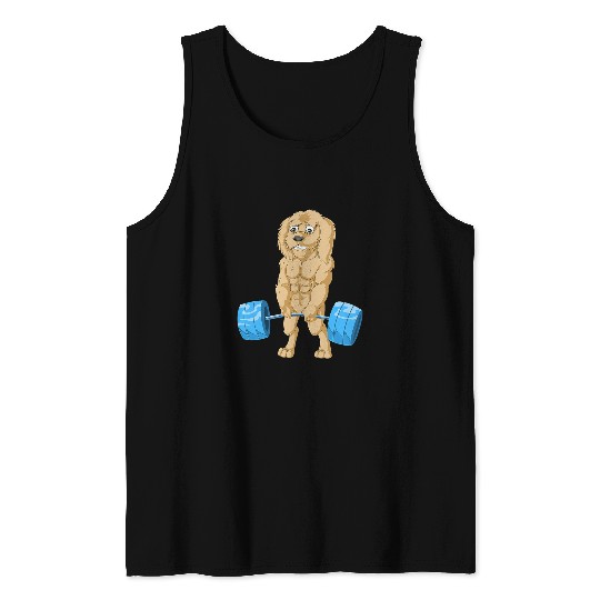 Dog Goldendoodle Weightlifting Deadlift Men Fitness Funny Gym Tank Tops