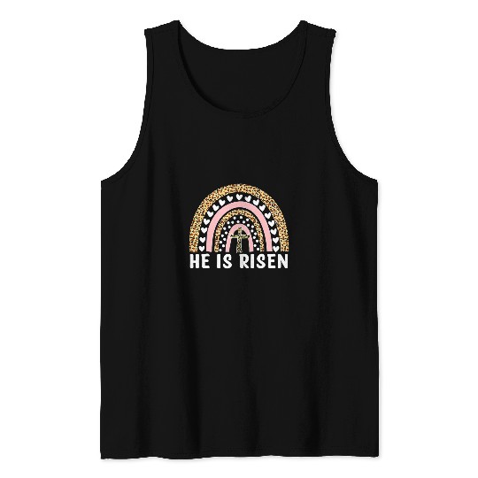Christian He Is Risen Leopard Rainbow Christian Jesus Happy Easter Day Christ Tank Tops