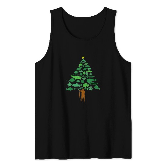 Fishing Christmas Tree Merry Fishmas Funny Christmas Fisherman Fisher Tank Tops