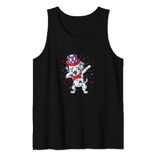 Dabbings Dalmatian 4th of July Boys Kids Girls American Flag Dalmatians Dog Tank Tops