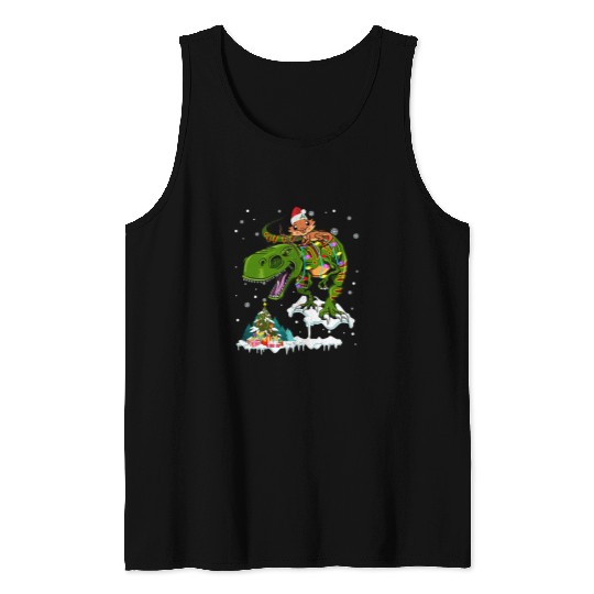 Bearded Dragon Santa Bearded Dragon Riding TRexs Reindeer xmass Light Lover Tank Tops