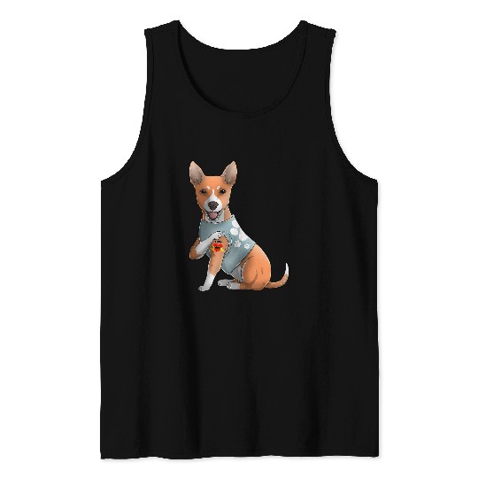 Dog Basenji I Love Mom Tattoo Dog Funny Mothers Day Gift Tank Tops
