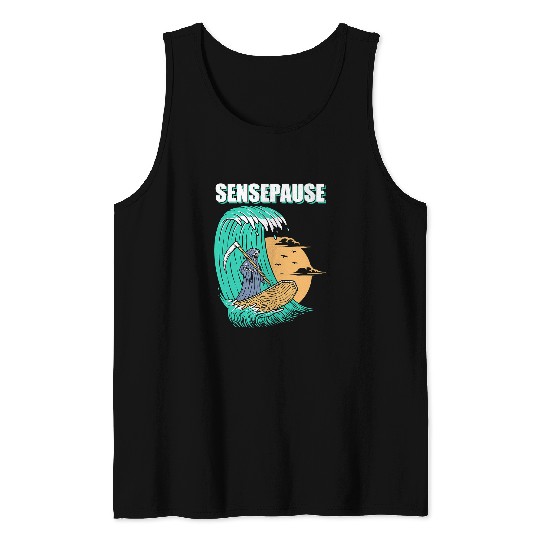 Skeletons Skulls Sensepause Surfing Death Skeletons Coffin Skull Tank Tops