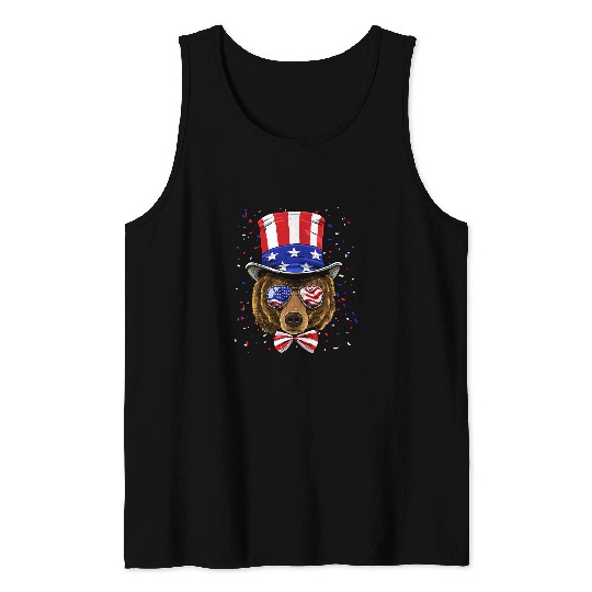 Funny Bear 4th of July American Bear USA Flag 775 Cute Bears Tank Tops