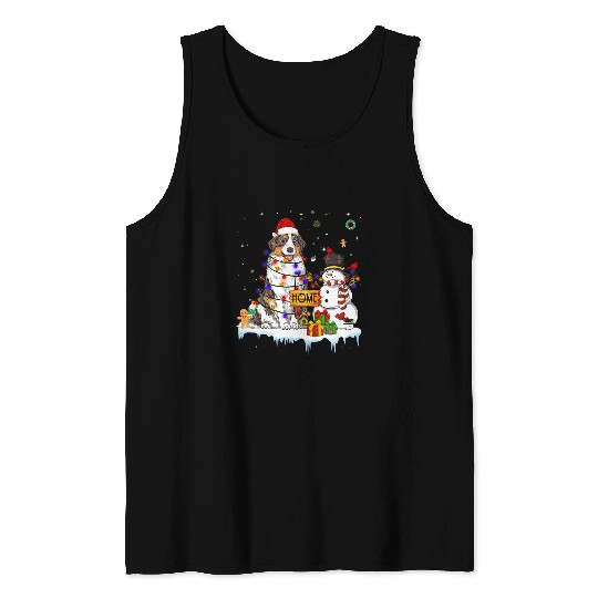 Australian Shepherd Dog Christmas Snowman Santa Hat Tree Tank Tops