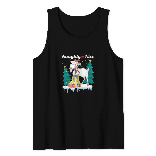 Funny Goats Naughty Or Nice Merry Christmas Women xmass Santa Claus Goats 203 Tank Tops