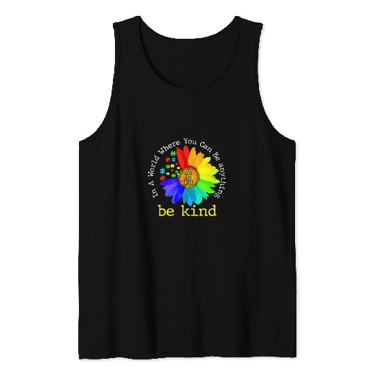 Autism Awareness Be Kind Kindness Ribbon Sunflower Puzzle Neurodiverse Tank Tops