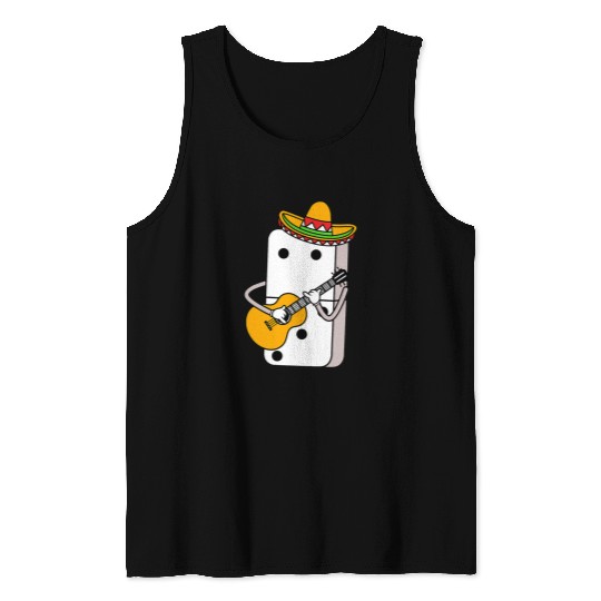 Guitarist Musician Domino With Sombrero Guitar Mexican Train Guitar Tank Tops
