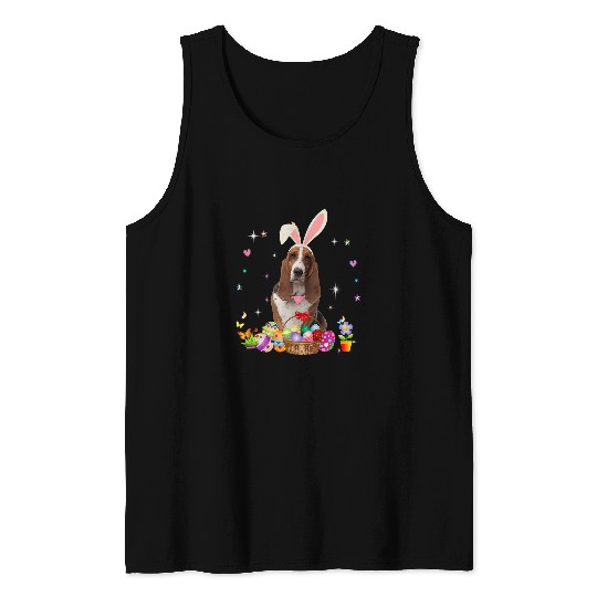 Dog Basset Hound Cute Basset Hound Easter Day Bunny Eggs Easter Womens Tank Tops