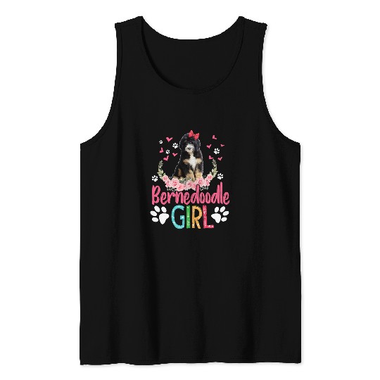 Bernedoodle Girl Funny Cute Bernedoodle Dog Flowers Lover Tank Tops