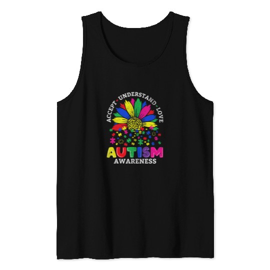Autism Awareness Day Women Sunflower Child Kids Toddler Neurodiverse Tank Tops