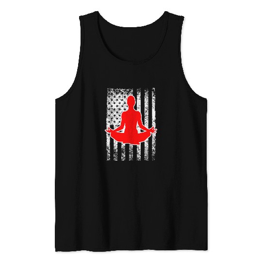 Namaste Yoga American Flag Meditation Meditate Exercise Yoga Art Buddhist Meditation Tank Tops