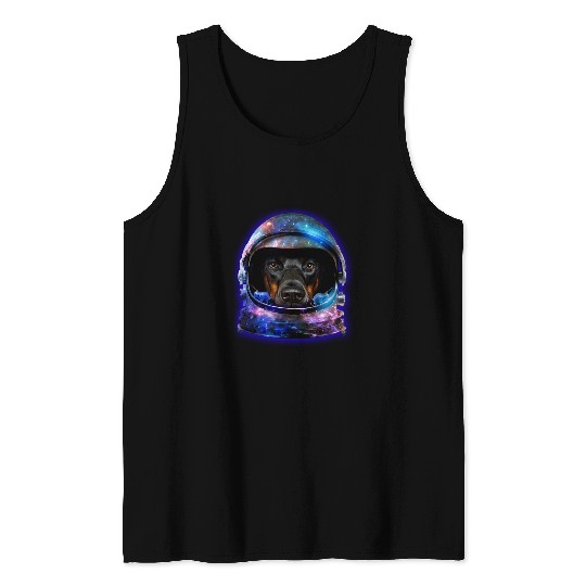 Dog Doberman in Space Galaxy Astronaut Helmet Dog Tank Tops