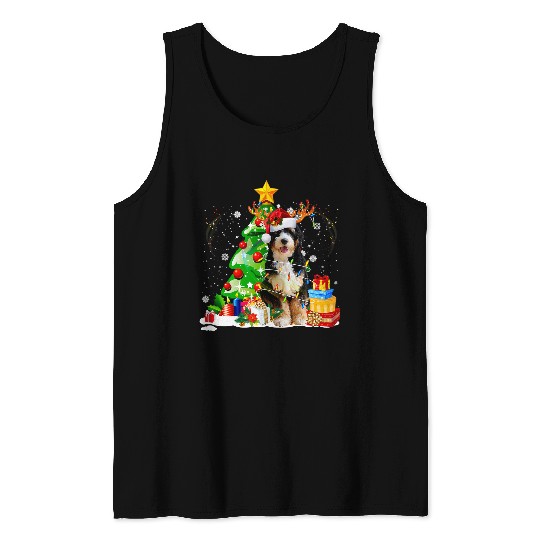 Bernedoodle Reindeer Christmas Lights Funny Dog Xmas Tank Tops