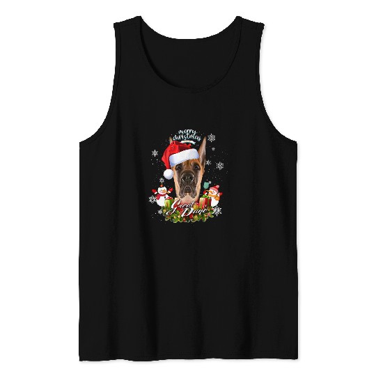 Dog Great Dane Brown Great Dane Dog Face Christmas Santa Hat 109 Tank Tops