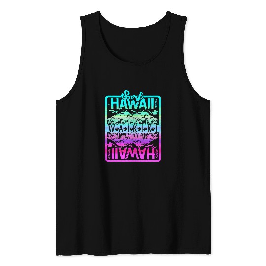 Surf Life Hawaii T Surf Waikiki Beach Colorful Retro Print Tee Tank Tops