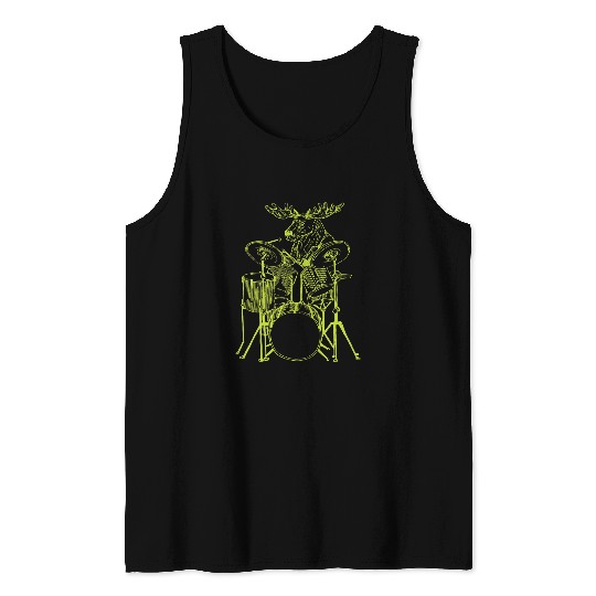 Drums Drummer SEEMBO Moose Playing Drums Drummer Music Fun Band 2 Drums Tank Tops