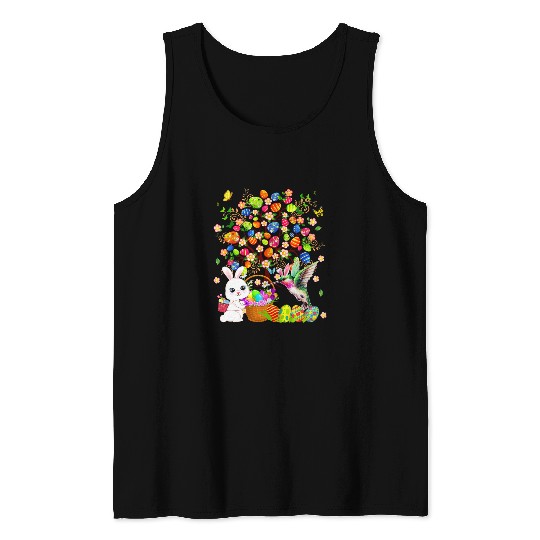 Easter Bunny Hummingbird With Eggs Basket Hunting Eggs Lover Tank Tops