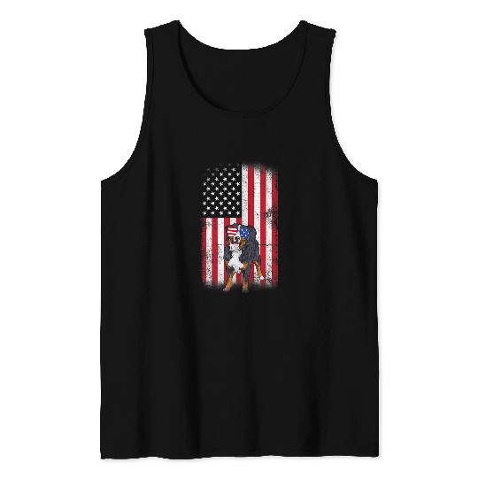 Bernese Mountain Dog American Flag Men Women Fourth Of July Tank Tops