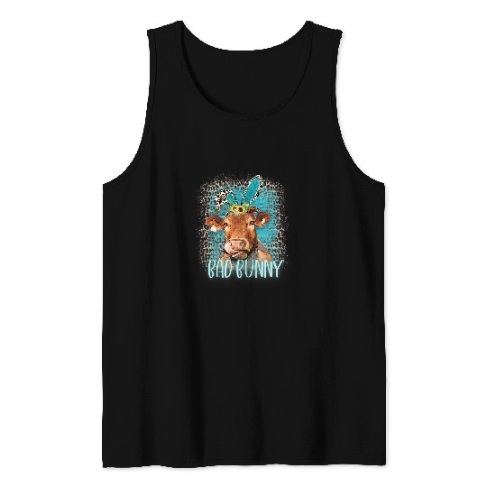 Cow Lover Western Easter Cow Bad Bunny Cowgirls Country Howdy Yeehaw Tank Tops