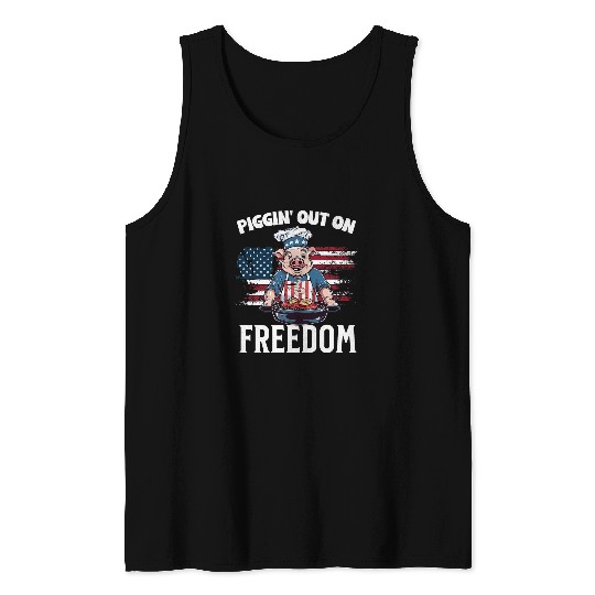 Funny 4th of July Pig Grilling BBQ Party Barbecue Pig Grill 21 Tank Tops