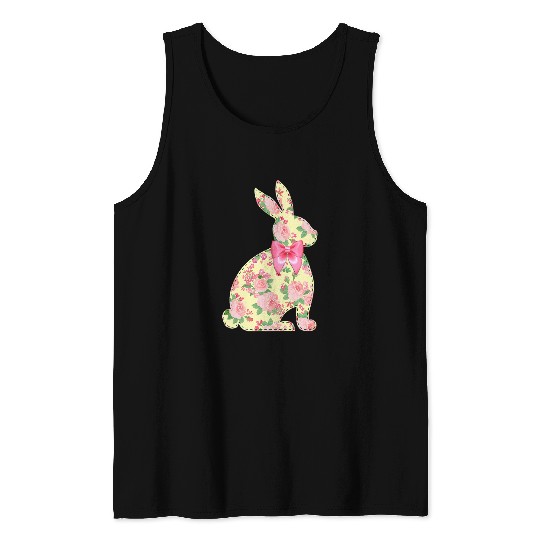 Cute Plaid Bunny Stitch Artwork Bow Buffalo Check Rabbit Tank Tops