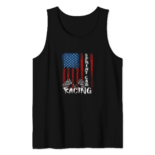 4th Of July American Flag Race Lovers Sprint Car Racing Tank Tops