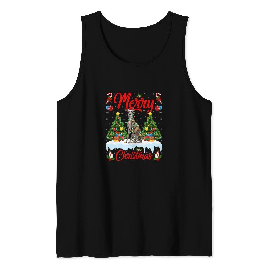 Dog Grayhound Greyhound Dog Lights xmass Tree Santa Greyhound Christmas Tank Tops