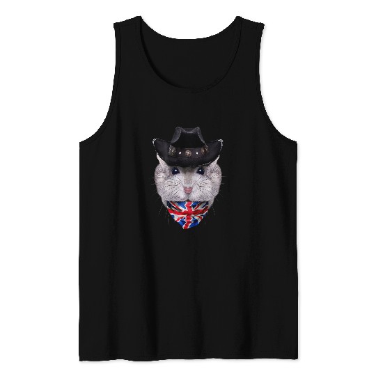 Grey Dwarf Hamster in Cowboy Hat and Union Jack Bandana Tank Tops