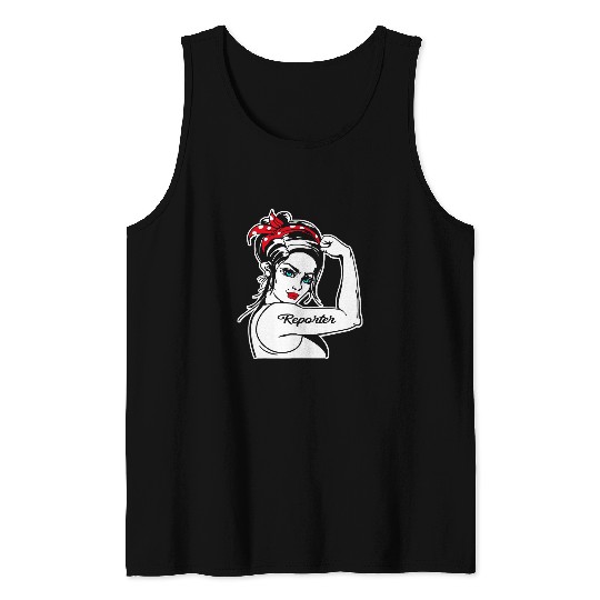Female Reporter Rosie The Riveter Pin Up Girl Reporter Tank Tops