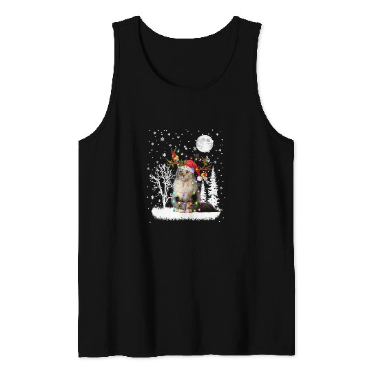 Maine Coon Under Moonlight Snow Christmas Pajama 1 Tank Tops
