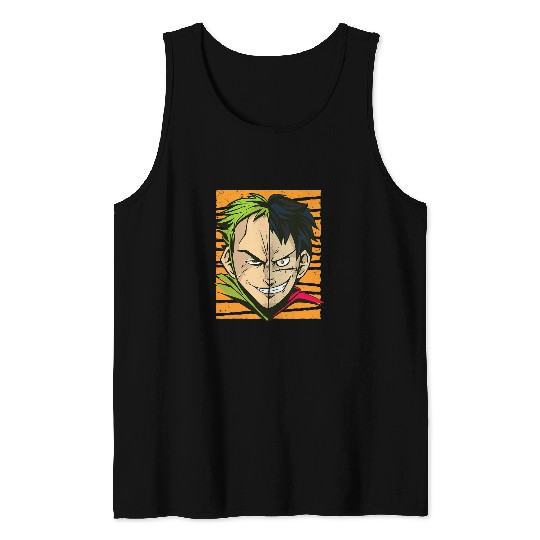Anime Split Face Otaku Japanese Good and Evil Art Gift Tank Tops