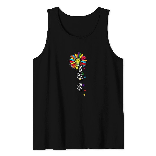 Autism Choose Kindness Be Kind Autism Awareness Sunflower Neurodiverse Tank Tops