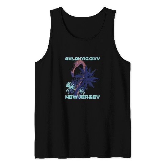 Pink Flamingo New Jersey Atlantic City Palm trees Vacation Ocean Flamingos Tank Tops