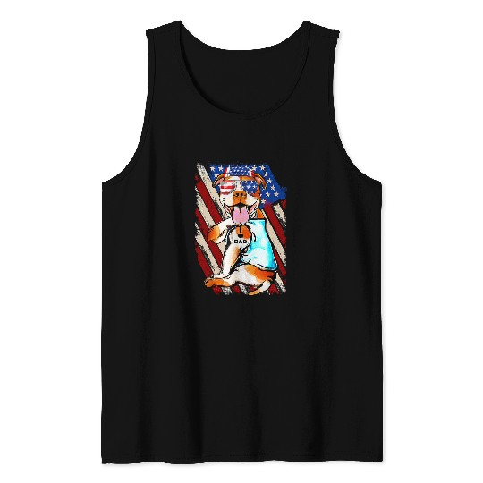 Bully Has Tattoo I Love Dad Patriotic USA Flag 4th July 27 Pitbull Dog Tank Tops