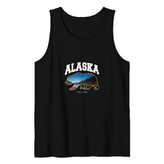 Alaska Wilderness Bear Silhouette Graphic Design Tank Tops